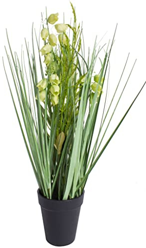 Botanic-Haus künstliches Gras/Grasarrangement im schwarzen Kunststofftopf mit Blüten (17 x 45 cm, grün, hellgrün)