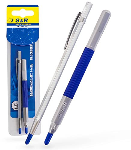 S&R Reißnadel Set 2 tlg, Anreißnadeln, Anreißwerkzeug mit Wolframkarbid Hartmetall-Spitze zum Anreißen, Markieren, Gravieren von Metall, Edelstahl, Holz, Fliesen, Keramik, Glas, Stein uvm