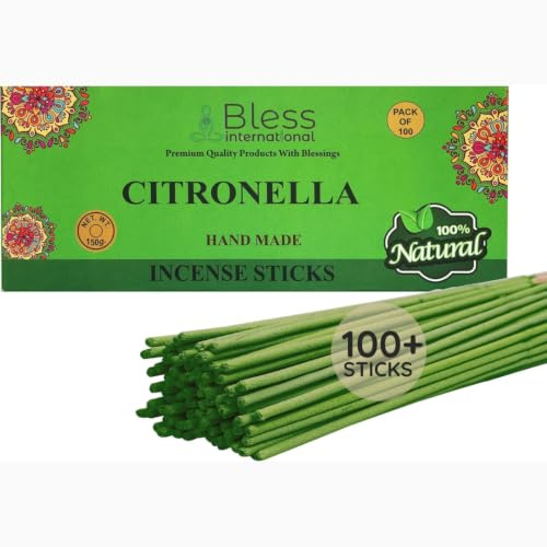 Bless-Citronella-Incense-Sticks Handmade-Hand-Dipped-Incense-Sticks Organic-Chemicals-Free for-Purification-Relaxation-Positivity-Yoga-Meditation The-Best-Woods-Scent (100 Sticks (150GM))