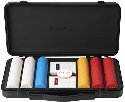 SLOWPLAY Godel Keramik-Poker-Set, 10 g/39 mm Chips, Texas Hold’em | 300 Stk. ohne Wert; Premium-PC-Koffer mit Spiegeleffekt; Keramikverbundchips; minimalistischer Stil