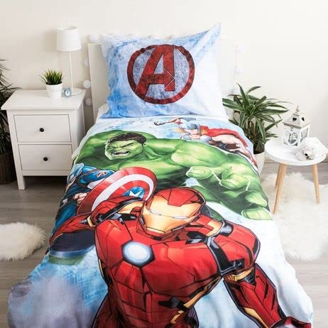 Jerry Fabrics F - Parure de lit - Avengers - 2 Pieces - Enfant - Housse de Couette - Réversible - 140 x 200 - Taie d'oreiller - 70 x 90 cm - 100% Coton Blanc 600.04.0199.02.JF