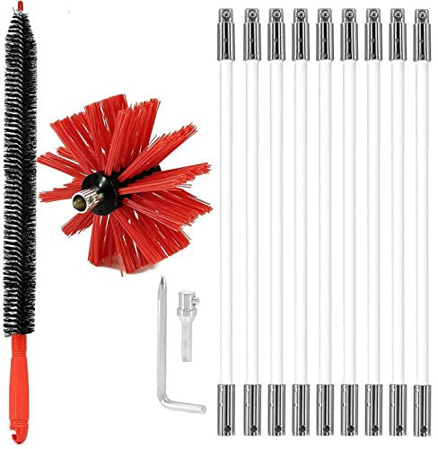 10Cm Schornsteinreinigungsbürste, Kaminbürste Ofenrohrbürste 3.6M, Kaminbürste Stange Set Mit 9 Flexiblen Nylonstangen, Rußbesen Kaminbesen Bürste Für Schornstein Ofenrohre