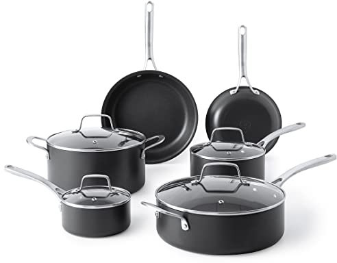 Martha Stewart Bosworth 10 Piece Hard Anodized Nonstick Aluminum Cookware Set - Black