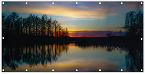 MuchoWow® Balkon Sichtschutz Sichtschutzmatte Balkonbanner Abdeckung für Terrasse Balkon Windschutz Blickdicht Wetterfest 200x90 cm Wasser - See - Bäume - Sonnenuntergang - Natur