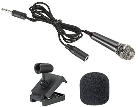 PATIKIL Mini Micrófono Portátil Vocal Micrófono Negro para Voz Grabar y Cantar con Micrófono Soporte y Cubierta Paquete de 1