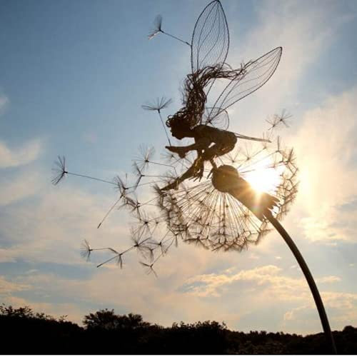 NARCES Silhouette da giardino, spina da giardino, fata magica, statua di filo, fate e dente di leone che ballano insieme – sculture drammatiche delle fate, decorazione artigianale in metallo