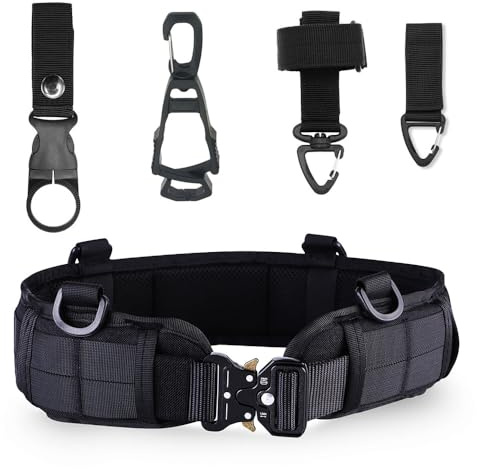 GEEWIN Taktischer Gürtel für Herren, Metallschnalle, 3,8 cm, Nylon, mit CQB/Rigger's Heavy Duty Gürtelpolster und 3 MOLLE-Riemen (Schwarz)