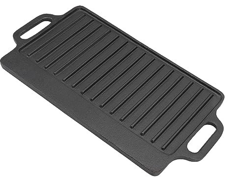 Grillplatte, Grillpfanne Aus Gusseisen, Verdickte Doppelseitige Grillplatte für Den Herd, Grillschalen, Gasherd-Grillplatte für Öfen(51 * 23CM-Schwarz)