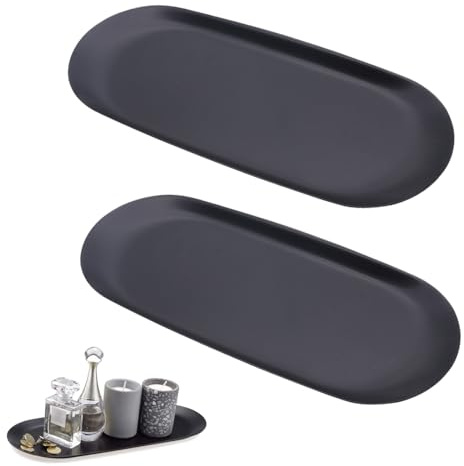 Set of 2 Trays, Black, Decorative Tray, Small, Bathroom Tray, Storage Compartment for Use as a Fruit Bowl, Jewellery Bowl, Dessert Bowl, Candle Holder (23 x 9.5 cm)