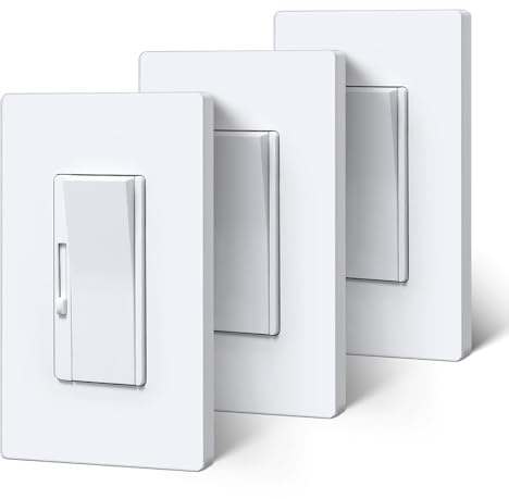 BESTTEN 3 Pack Super Slim Slide Dimmer Light Switch, Quiet Rocker, Max 300W LED, CFL, 600W Incandescent, Single Pole or 3 Way Dimmable Switch with Screwless Wallplate, ETL Listed, White