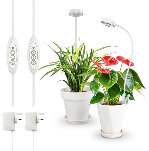 SANSI Clip Grow Lights for Indoor Plants, 10W Full Spectrum, Timer, 2 Pack | 4000K Gooseneck Pot Clip LED, 3/6/12H Timer, 4 Brightness for Small Plants Growth, Incompatible with Smart Plugs/Timers