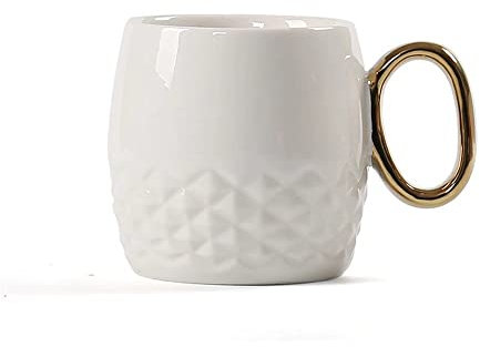 Coffee Mugs Porcelain Coffee Mug Tea Cup, 12 Oz Coffee Mug, Milk Cup with Lid and Spoon, Classic White and Black for Choosen, Pineapple Shape Cups (Color : White+Golden Handle)