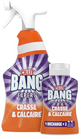 Cillit Bang Crasse et Calcaire - Nettoyant Salle de Bain Anti Calcaire - Kit 1 pistolet 750ml + 1 recharge 200 ml