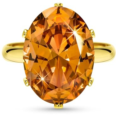 Linawe Citrine Morganite Orange Topaz Adjustable Rings for Women, Gold Cubic Zirconia Imitation Diamond Gemstone Crystal Birthstone Rhinestone Cocktail Ring Love Costume Jewellery