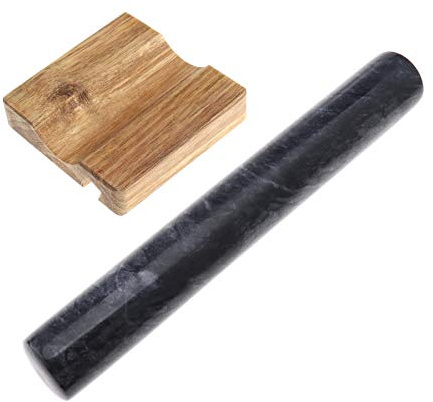 YINETTECH Mattarello In Marmo Francese Lucido Con Culla In Legno Set Di Supporti Per Cellulare Set Di Rulli Per Pasta Per Pasticceria Pizza Da 12 Pollici Nero.