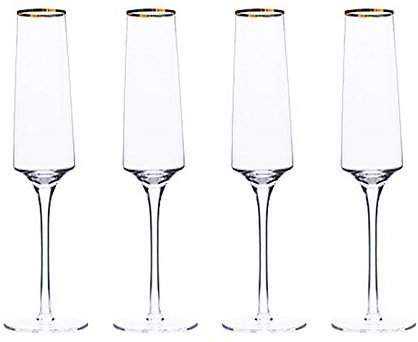 ruyi-1986 Flute Champagne Flute da Champagne 4 Pezzi, Flute da Champagne in Cristallo soffiato a Mano, for Spumante e Cocktail - Senza Piombo - 230 ml. Bicchieri da Champagne
