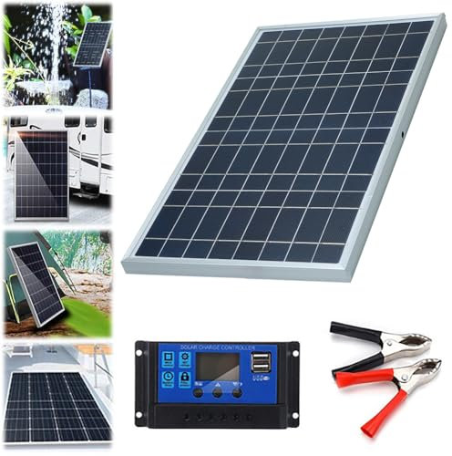 CRGANGZY Caricabatteria da pannello solare portatile 12V, Kit pannello solare da campeggio e roulotte da 10W con porta USB, Kit di ricarica pannello solare impermeabile per auto, automobile,