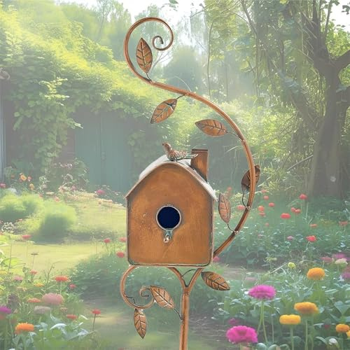 ERQIONGLYW Bird House Stakes Garden Decoration Large Copper Bird Houses Stake for Outdoor Patio Backyard Style D
