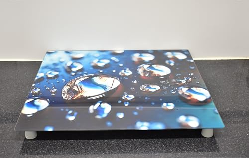 DEENZ 60X52Cm Reflections in a Drop Universal Hob Cover Plate Tempered Glass Worktop Saver Dishwasher Safe 5mm All Types of Cookers (Hob Cover 4 Foots)