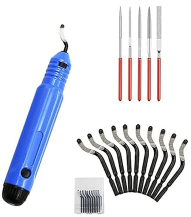 Deburring Tool, 360° Deburring Tool, Universal Hand Deburring Tool with 10 Replacement Blades and 5 Diamond Files, 3D Printing, for Aluminium Copper Plastic Burr