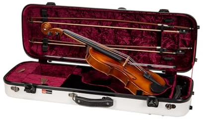 Crossrock CRF2020VMW-R Rectangular Fibreglass Case Fits 4/4 Full Size Violin with Accessory Compartments, Removable Shoulder Straps, TSA Lock, Hygrometer, Milky White