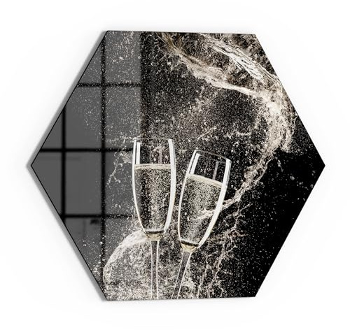 DEQORI Glas-Magnettafel | Sechseck 55x47,6 cm cm groß | Motiv Perlenspiel im Glas | Memo-Board aus Glas | Magnetboard inkl. Magnete, Stift & Tuch für Küche & Büro | Tafel beschreibbar