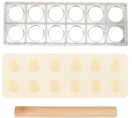 Pressa per Ravioli, Set di Stampi per Pressa per Ravioli con Mattarello in Legno, Stampo per Ravioli Quadrati, Kit per Preparare la Pasta per Sigillare Ravioli per Familiare