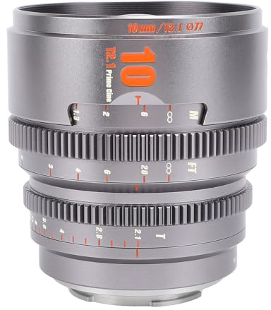 Cine-Objektiv mit Großer Apertur für E-Mount APS-C 10 Mm T2.1 mit Super-Long-Fokus, Nahtlosem Fokusgetriebe, Neu Gestalteter Optik und Mechanischer Struktur für Präzise und (Gray)