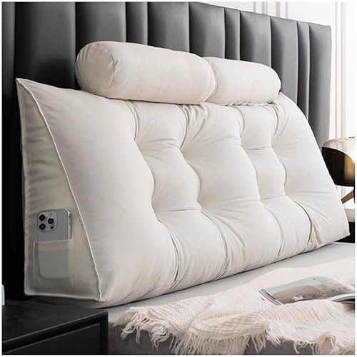 ZTGL Lang Keilkissen Rückenlehne Kissen Großes Rückenkissen Wandkissen Lesekissen mit Nackenstüzkissen Lendenkissen für Bett Kopfteil Gepolstert mit Waschbar Bezug,Beige,80cm (1 Pillow)