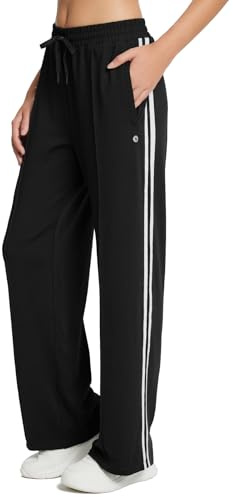 baleaf Joggingbyxor, dam, sommar, hög midja, sport, lång, med fickor, lätta sweatpants, yoga, träning, fritid, svart/vit, XL
