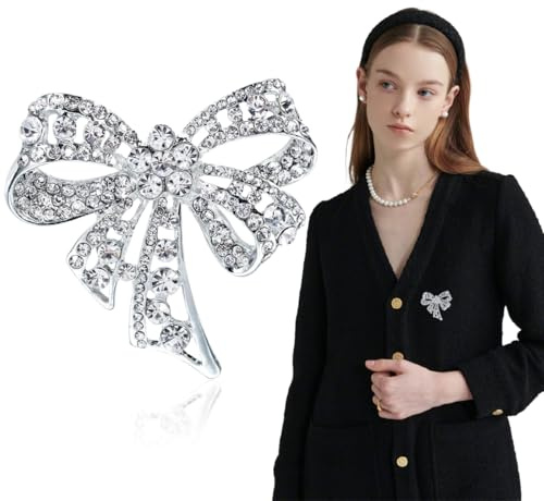 MIRKUZI Broches y alfileres para mujer 1 pieza de broche de mujer, broche de lazo de diamantes de imitación, broche de diamantes de imitación, broche de lazo vintage