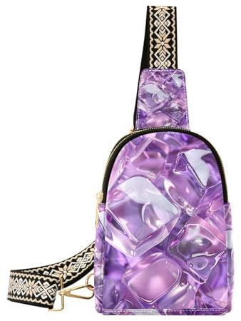 Trendige, violette, transparente Eiswürfel-Umhängetasche, Ledertasche, Bauchtasche, Truhe für Reisen, Lila transparente Eiswürfel, 1 size