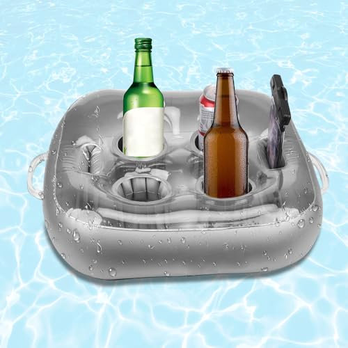 CLIUNT Porte-Boissons gonflables, Support Gonflable De Boisson Portable avec 6 Trous, Bar Flottant pour Piscine, Porte-gobelet de Piscine Gonflable, Porte-gobelet Gonflable