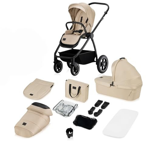 LIONELO MERIL 2-in-1 Buggy Kinderwagen 0-48 Monate bis 22 kg, XXL-Babywanne bis 9 kg, große 360°-Geländeräder, Verstellen der Rückenlehne bis zur Liegeposition, Vollfederung, XXL-Verdeck
