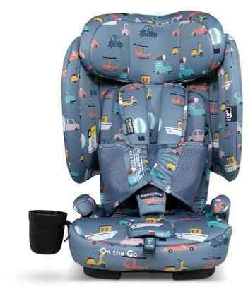 Cosatto On The Go, Foldable Car Seat, 15 Months – 12 Years, 76-150cm, Portable ISOFIX Travel Car Seat, Ultra-Compact & Lightweight, Side Impact Protection & Travel Bag (Itchy Feet Sky)