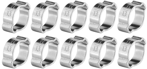 Uadme Collare Stringitubo, 10 Pezzi Fascette Stringitubo a Due Orecchie in Acciaio Inox Zincato, 11-13mm Anello Stringitubo per Tubi in Silicone o Gomma per Carburante Benzina su Automobili
