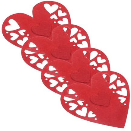 Garneck Bolsa para Cubiertos en Forma de Corazón Rojo de Tela, 4 Piezas, Adorno Adorable para Fiestas de San Valentín y Reunión Familiar