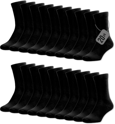 The Essentials Wardrobe Mens 20 Pack Terry Sports Socks - UK 9-11/EU 43-45 - Black