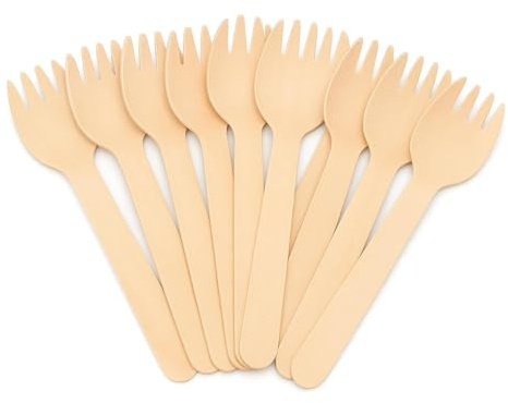 1ABOVE 100pcs Wooden Sporks – 15.5cm Birch Wood Disposable Cutlery for Parties, Picnics & Events