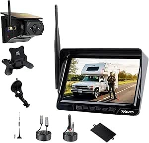 autozen 1080P Solar Rückfahrkamera Kabellos mit 7 Monitor, 170° Weitwinkel, 9600mAh Akku, Magnetisch Rückfahrkameras Funk für Wohnwagen LKW Auto Wohnmobil Anhänger