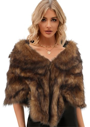 RUIXIA Châle Étole en Fausse Fourrure Cape Boléro pour Femme Cape Veste Hiver Femme Pour Mariage Soirée Cérémonie
