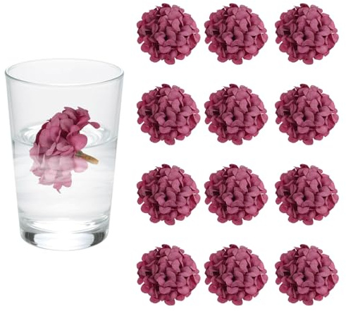sourcing map Lot de 12 fleurs flottantes pour centres de table, pâte de haricot rouge, hortensia, têtes de fleurs artificielles en soie pour bougies flottantes, vases, remplissage, fête, maison, table