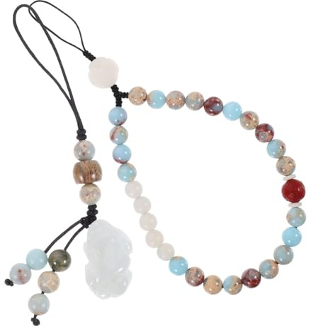 BUGUUYO Correa para Teléfono Móvil Estilo Chino con Piedra Agalmatolite Cuerda Corta Roja para Colgar y Pulsera de Muñeca Accesorio Ligero para Smartphone y Llavero