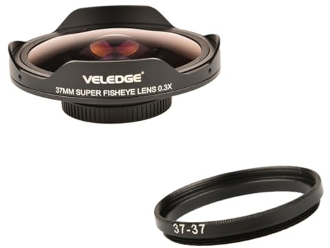 Veesper Fisheye Lens Adapter 37mm 0.3X HD Ultra Wide Angle Adapter Ring Camera Accessories for Photography Landscape Travel Close Up Wide Scene Capture