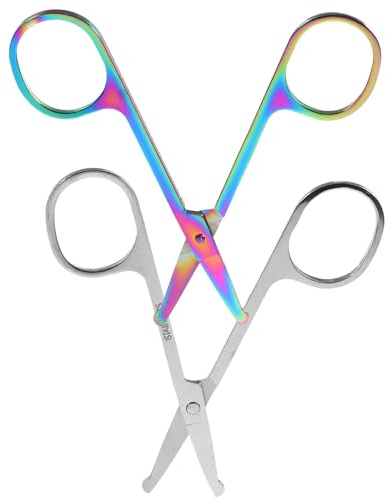 CIYODO 2 piezas Tijeras Redondeadas de Acero Inoxidable para Recortar Vello Nasal Barba y Cejas Diseño Seguro y Portátil para Uso Personal y Viaje