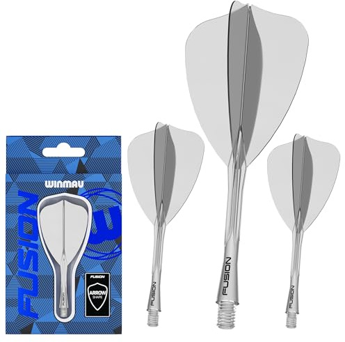 WINMAU Darts Fusion Integrerat flyg- och axelsystem - Pilform och design - Klar färg, mellanliggande längd
