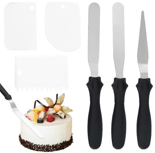 6 Pcs Palette Knife Baking Set Stainless Steel Cake Spatula with Plastic Handle Icing Spatula for Cakes Decorating Pastry Baking