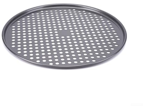 Robusta teglia per pizza ispessita con perforazioni per uso in forno, progettata per cuocere pizze al formaggio con distribuzione uniforme del calore (nero)