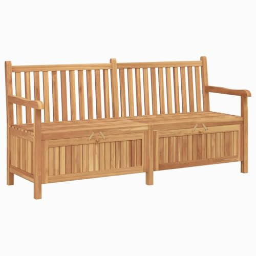 Makastle Gartenbank mit Stauraum, Truhenbank, Aufbewahrungsbank für Terrasse, Garten, Balkon, Witterungsbeständig, Braun 180x60x90 cm Massivholz Teak