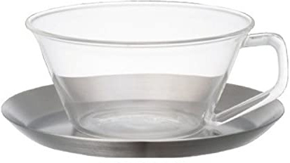 Kinto Teetasse und Untertasse aus Gusseisen – Glastasse und Untertasse aus Edelstahl